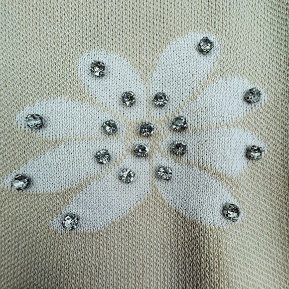 Nanette Lepore Knit Flower Crystal Embellished Short Sleeve Top Women's Size M - Picture 6 of 6